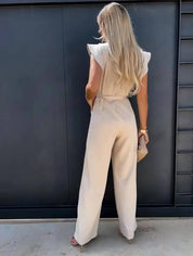 Jumpsuit Dames Zomer met Ruffle Mouwen en Wijde Pijpen, Elegante Pasvorm - Isabella Fiorentina