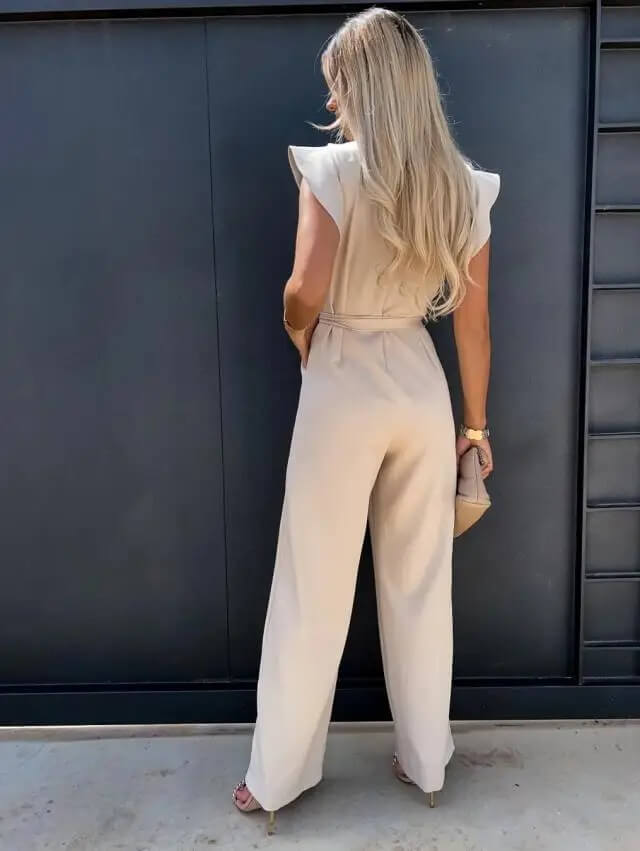 Jumpsuit Dames Zomer met Ruffle Mouwen en Wijde Pijpen, Elegante Pasvorm - Isabella Fiorentina