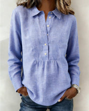 Luchtige Blouse Dames met Klassieke Kraag, Lange Mouw en Zachte Structuurstof - Giorgia Bellucci