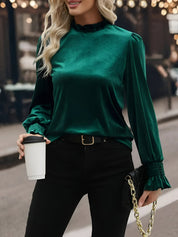 Bluma Blouse | Fluwelen Blouse met Ruches en Opstaande Kraag