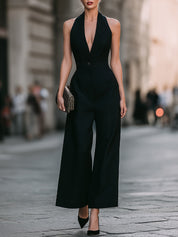 Dames Oversized Jumpsuit Halternek Casual Zomer Luchtige Pasvorm - Zwart - Maelen