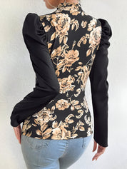 Valentina Floral Blouse | Damesblouse met Opstaande Kraag, Speelse Bloemenprint en Verfijnde Pofmouwen