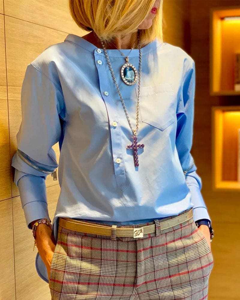 Alizée Blouse | Trendy Damesblouse met Zijdelingse Knoopdetails en Comfortabele Pasvorm