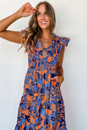 Lucia Jurk | Boho Maxi-Jurk met Bloemenprint, V-Hals en Volants