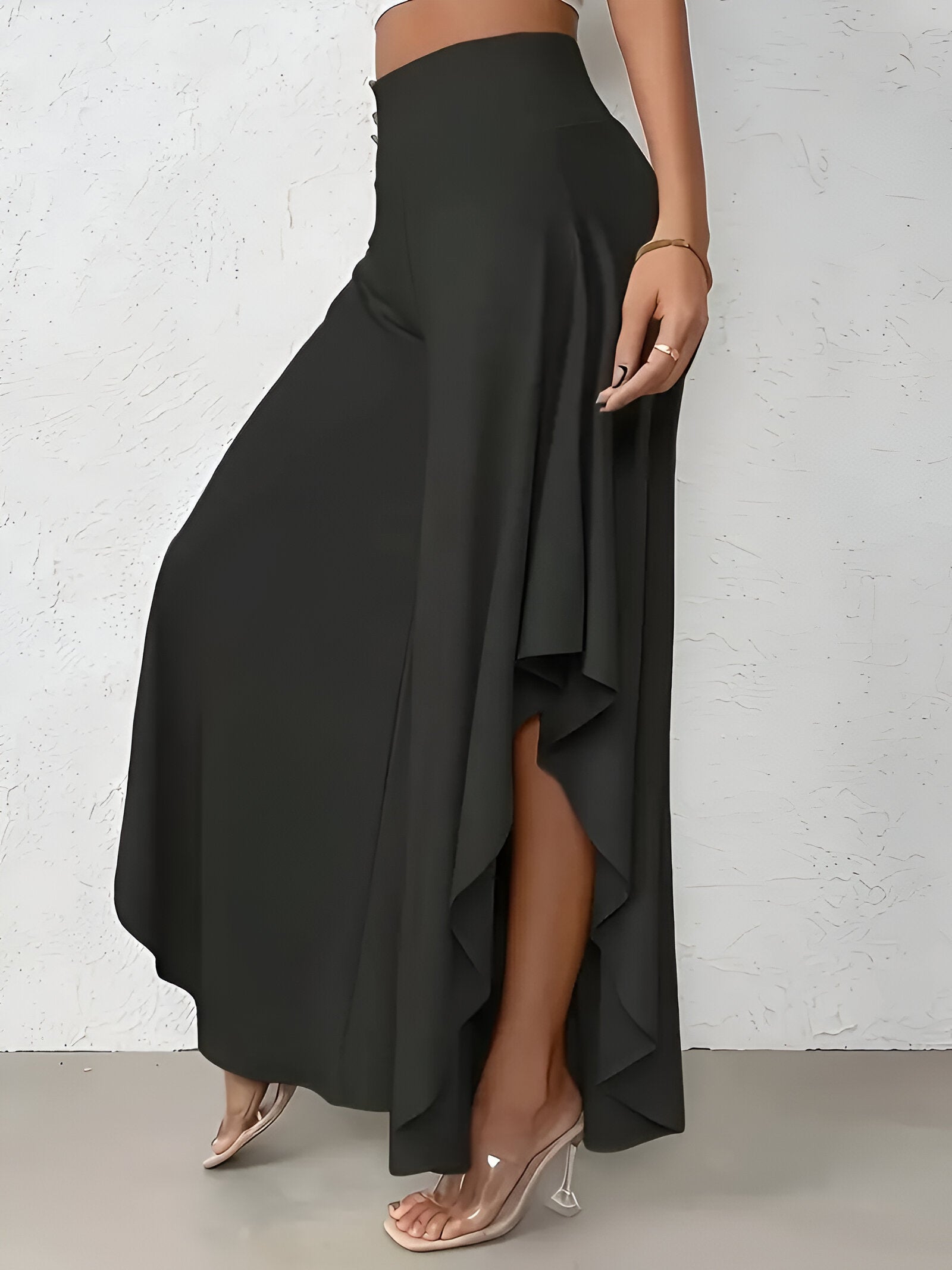 Elena Wide-Leg Pants | Damesbroek met Hoge Taille, Asymmetrische Zoom en Luchtige Wijde Pijpen
