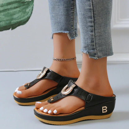 Adelaide Sandalen | Leren Wedge Sandalen met Geheugenschuim en Schokabsorberende Zool