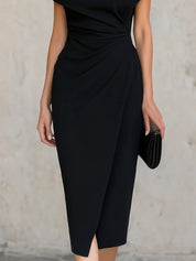 Dames Asymmetrische Midi Jurk Casual Lente en Zomer Losse Pasvorm - Zwart - Maelen