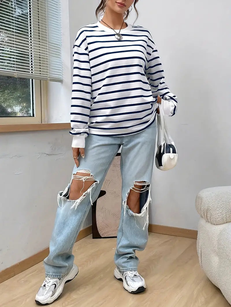 Kaatje Sweater | Gestreepte Casual Trui met Relaxte Pasvorm en Tijdloos Design