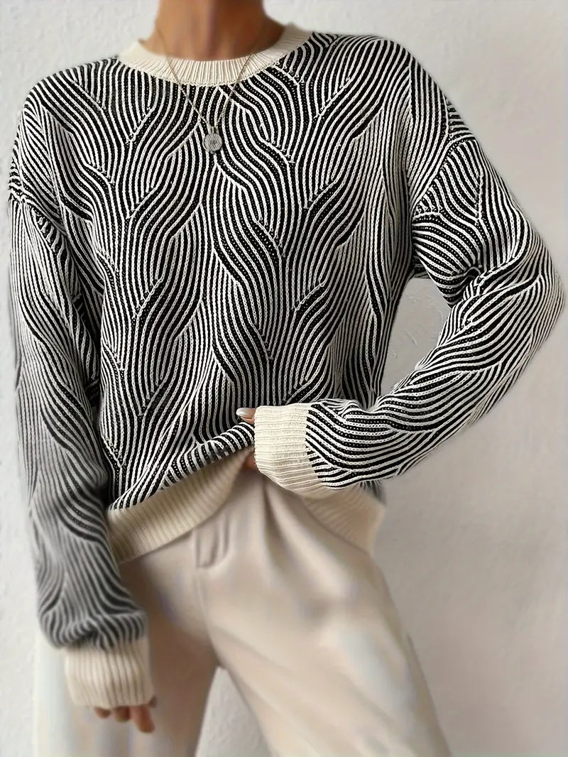 Marcella Trui | Zwart-Witte Trui met Abstract Patroon en Comfortabele Pasvorm