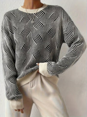 Marcella Trui | Zwart-Witte Trui met Abstract Patroon en Comfortabele Pasvorm