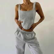 Aria Loungewear Set | Dames fleece set met cropped hoodie, corsetvest en joggers