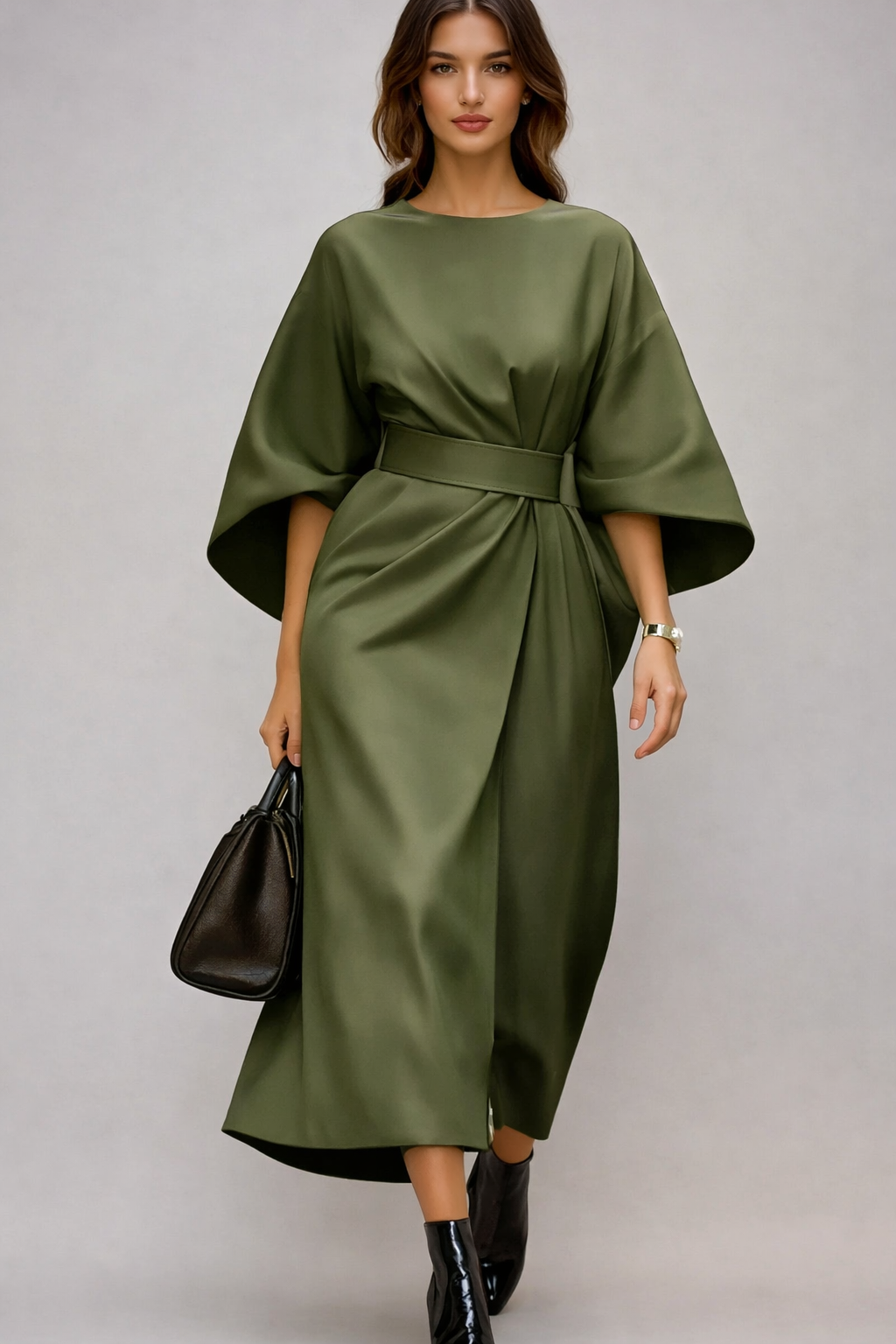 Chiara Elegante | Luxe Midi-Jurk met Ceintuur