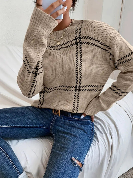 Adriana Trui | Gebreide Damestrui met Klassiek Plaid Patroon en Zachte Stof
