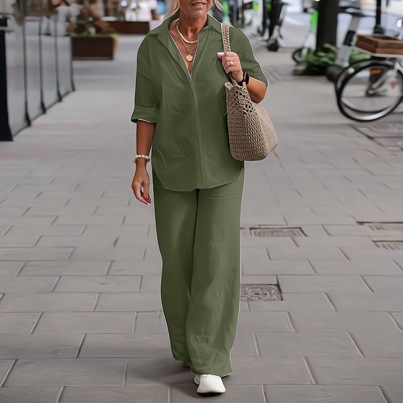 Aerielle Set | Comfortabele Damesset met Losvallende Broek en Overhemd van Luchtige Stof