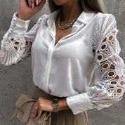 Albina Blouse | Elegante Damesblouse met Kanten Mouwen en Klassieke Kraag