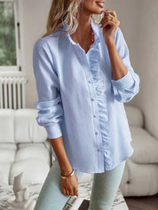 Elisa Blouse | Gestreepte Blouse met Ruches, Knoopdetails en Ontspannen Pasvorm