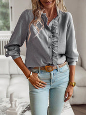 Elisa Blouse | Gestreepte Blouse met Ruches, Knoopdetails en Ontspannen Pasvorm