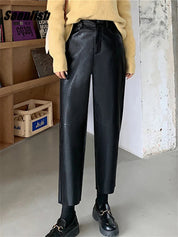 Antine Leren Broek | Hoge Taille Damesbroek van Stretchleer met Comfortabele Pasvorm