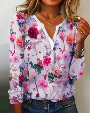 Eliana Blouse | Bloemenprint Damesblouse met V-Hals en Lange Mouwen