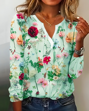 Eliana Blouse | Bloemenprint Damesblouse met V-Hals en Lange Mouwen