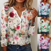 Eliana Blouse | Bloemenprint Damesblouse met V-Hals en Lange Mouwen