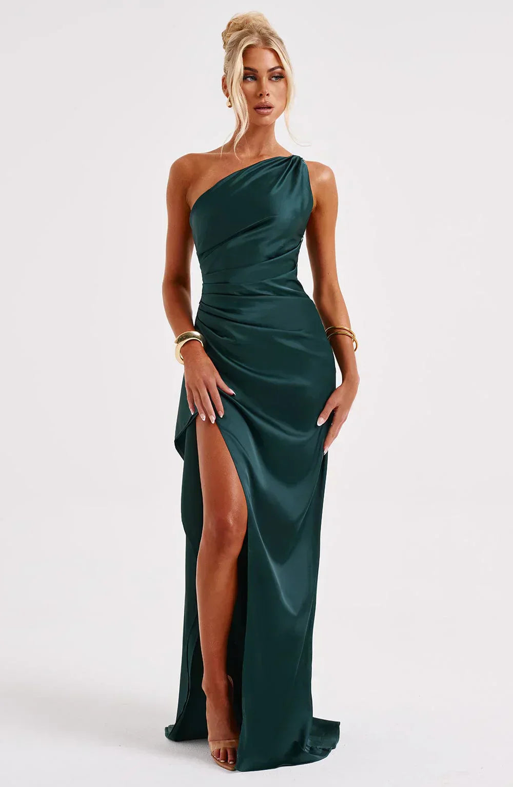 Valentina Splitjurk | Satijnen One-Shoulder Avondjurk met Elegante Hoge Split