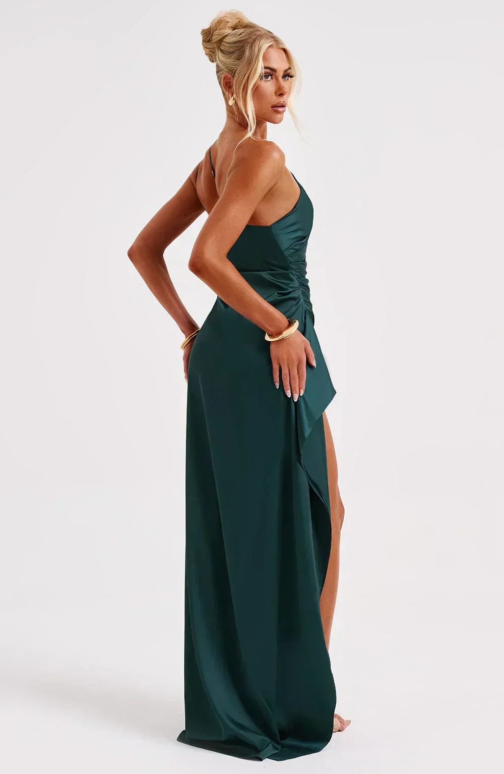 Valentina Splitjurk | Satijnen One-Shoulder Avondjurk met Elegante Hoge Split
