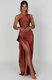 Valentina Splitjurk | Satijnen One-Shoulder Avondjurk met Elegante Hoge Split