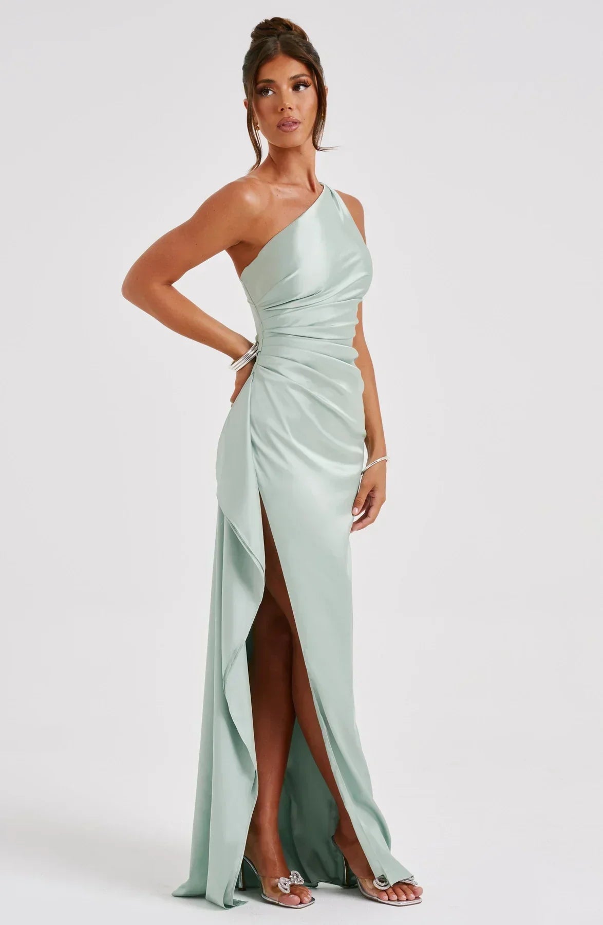 Valentina Splitjurk | Satijnen One-Shoulder Avondjurk met Elegante Hoge Split