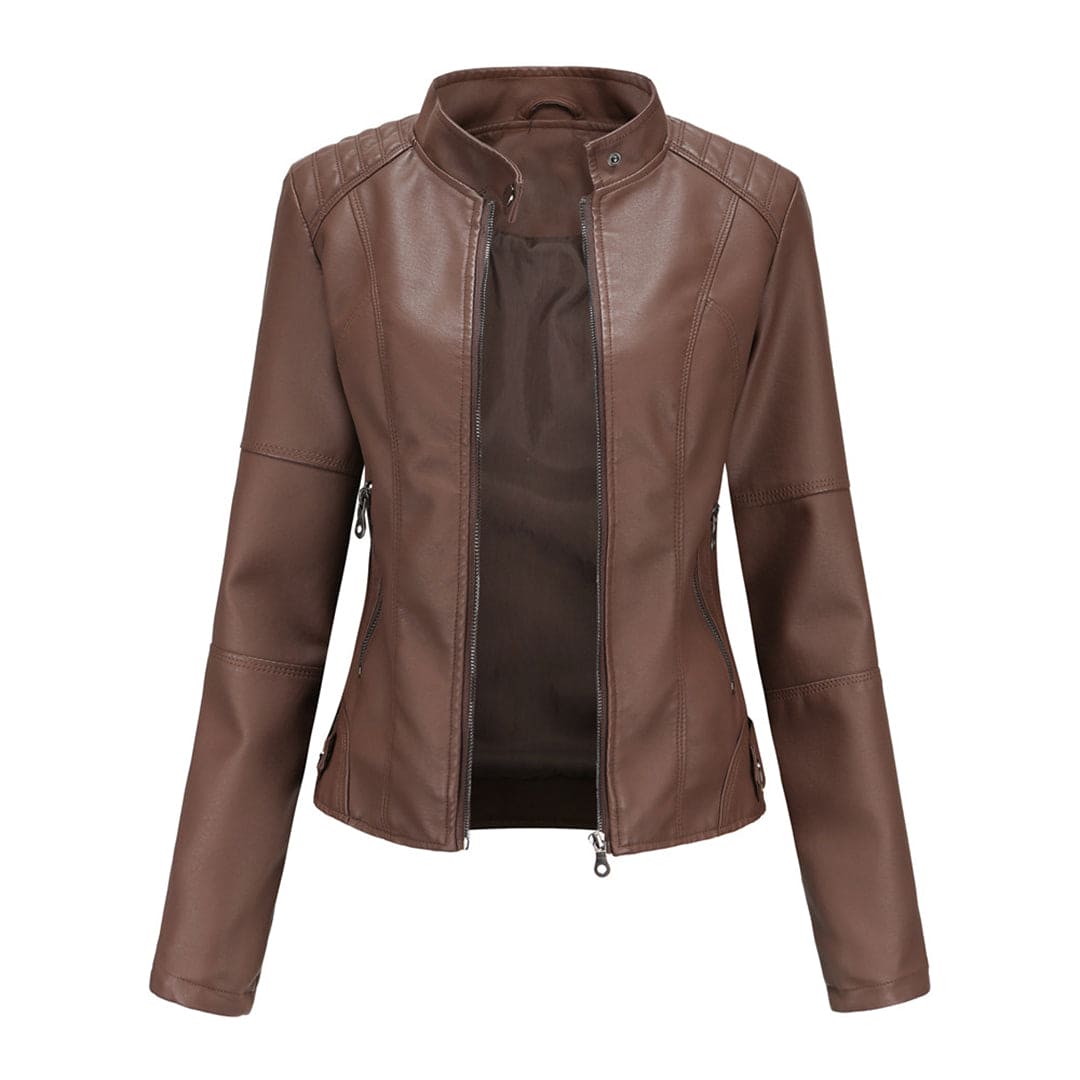 Arina Leren Jas | Tijdloze PU-Jas met Opstaande Kraag en Stoere Elegant Look