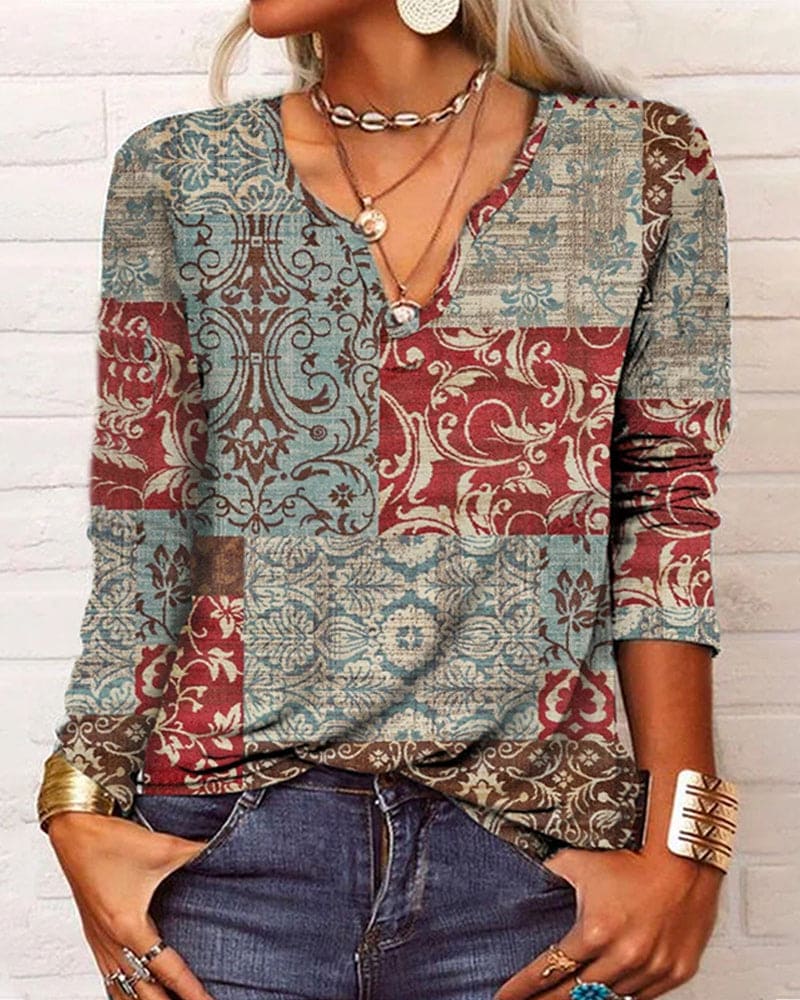 Aubrey Top | Lange Mouwen Dames Top met Unieke Prints en Comfortabele Pasvorm