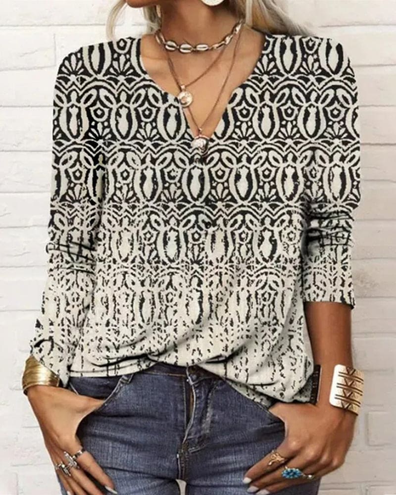 Aubrey Top | Lange Mouwen Dames Top met Unieke Prints en Comfortabele Pasvorm