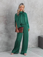 Aveline Jumpsuit | Elegante Jumpsuit met Wijde Pijpen en Lange Mouwen in Groen