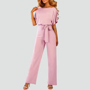 Jumpsuit Dames Zomer met Korte Mouwen, Ceintuur en Wijde Pijpen, Elegant en Vrouwelijk - Mariella Conti