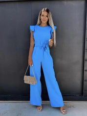 Jumpsuit Dames Zomer met Ruffle Mouwen en Wijde Pijpen, Elegante Pasvorm - Isabella Fiorentina