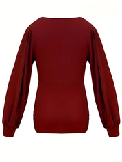 Caylee Top | Elegante Damestop met lange Lantaarnmouwen en Lage Taille