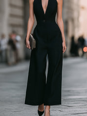 Dames Oversized Jumpsuit Halternek Casual Zomer Luchtige Pasvorm - Zwart - Maelen