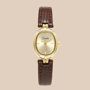 Dames Horloge Gouden Wijzerplaat Leren Band Ovaal en Rechthoekig - Zwart - Maelen