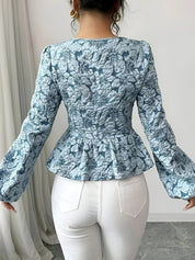 Bijou Blouse | Romantische Blouse met Jacquardstof, Sweetheart Halslijn en Ruches