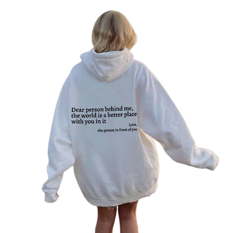 Aurelia Hoodie | "Dear Person Behind Me" Trui met Positieve Boodschap en Comfortabele Pasvorm