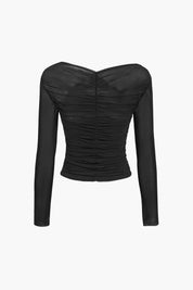 Gianna Doorzichtige mesh top dames – elegante sheer top met lange mouwen