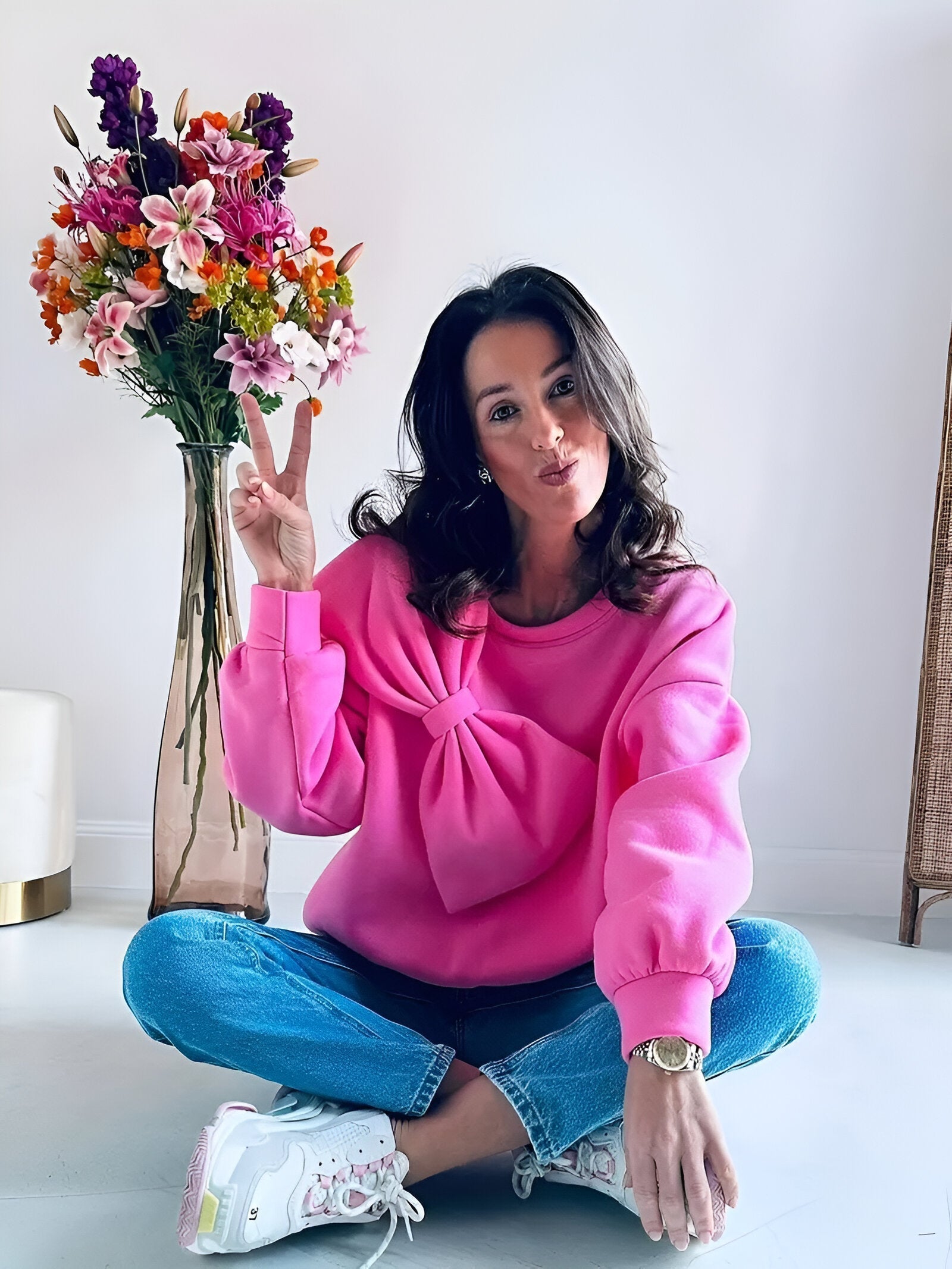 Blue Sweatshirt | Comfortabel Sweatshirt met Grote Strik en Losse Pasvorm