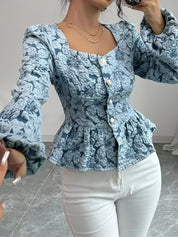 Bijou Blouse | Romantische Blouse met Jacquardstof, Sweetheart Halslijn en Ruches