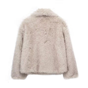 Viviana Luxe Plush Coat | Dames Winterjas met Zachte Pluche, Turn-Down Kraag en Vintage Chic