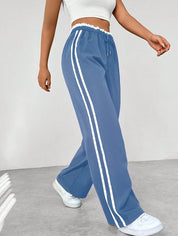 Joggingbroek Dames Wide Leg met Zijstrepen en Hoge Taille, Casual Sportkleding - Mia Comforto