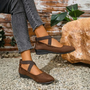 Dames Wedge Ballerina Gesloten Gekruiste Enkelbandjes Wigzool Dagelijks - Zwart / Bruin / Rood - Maelen