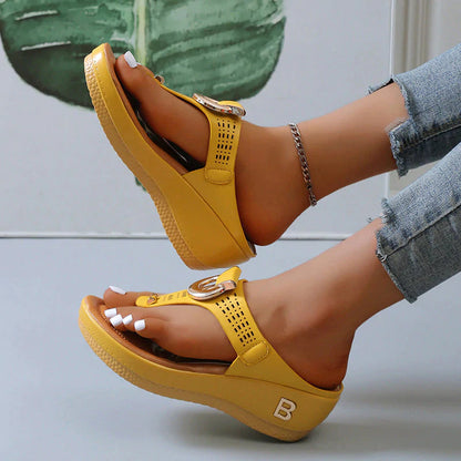 Adelaide Sandalen | Leren Wedge Sandalen met Geheugenschuim en Schokabsorberende Zool