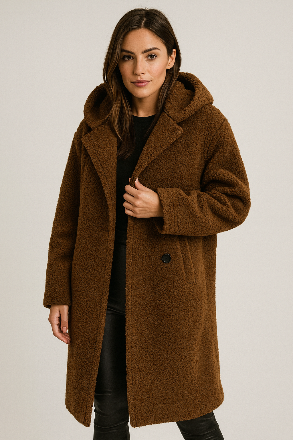 Giulia Bellini | Elegante Lange Teddy Damesjas met Capuchon