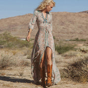 Isabella Jurk | Bohemian Maxi-jurk met Paisley Patroon, Tailleband en Hoge Split