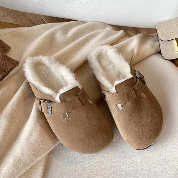 Suède Clogs Dames met Gesloten Neus en Verstelbare Gesp - Bruin / Beige / Zwart - Boston-Sandalen